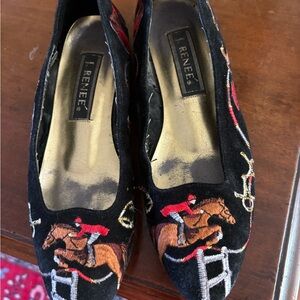 J.Renee velvet Embroidered Equestrian Flats 8N